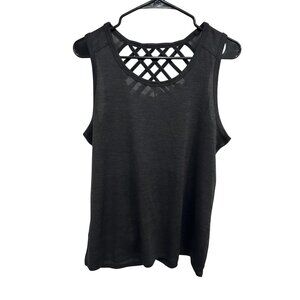 RBX Womens Black Sleeveless Active Tank Top Lattice Back Athleisure Gym